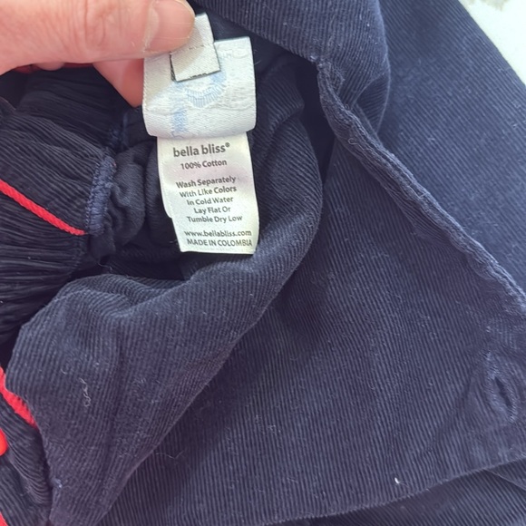 Bella Bliss Navy Blue Corduroy Longalls with Red Accents and Criss Cross Back 3T - Picture 8 of 8